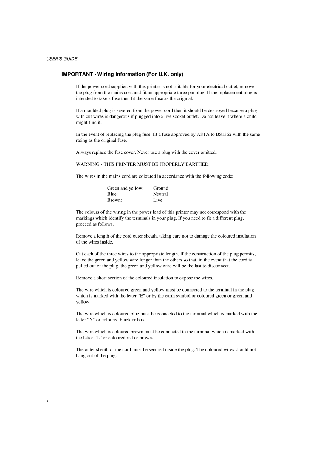 Brother HL-700 Series manual Important Wiring Information For U.K. only 