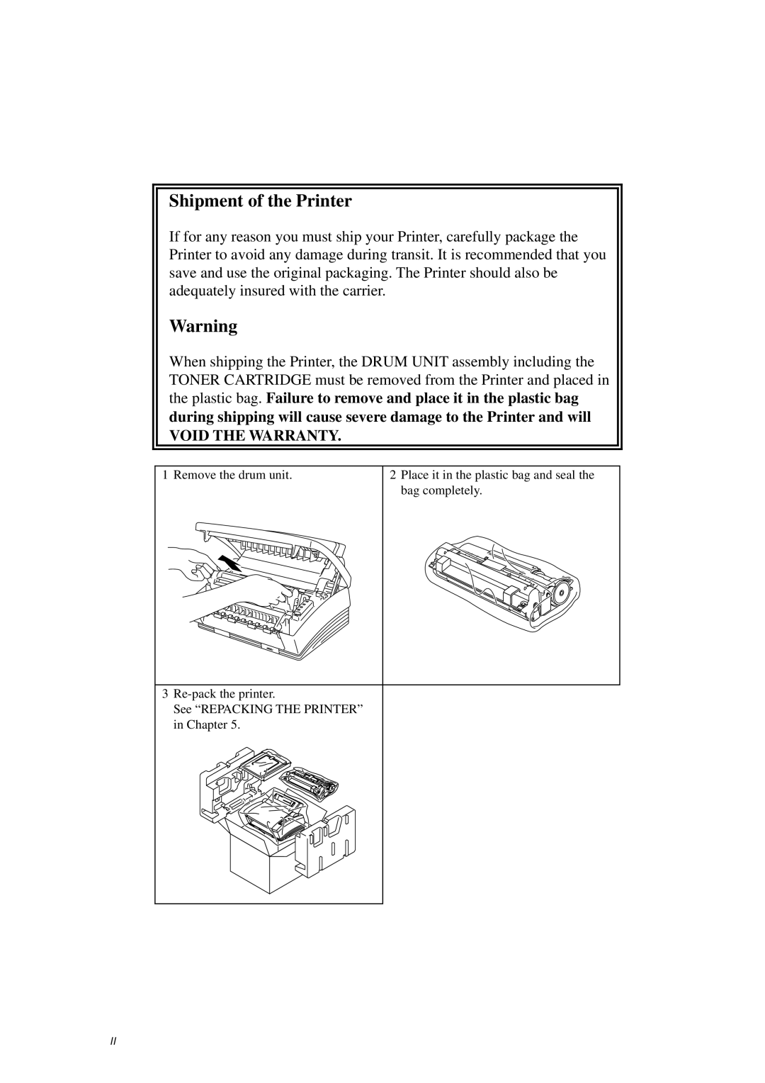 Brother HL-700 Series manual Shipment of the Printer 