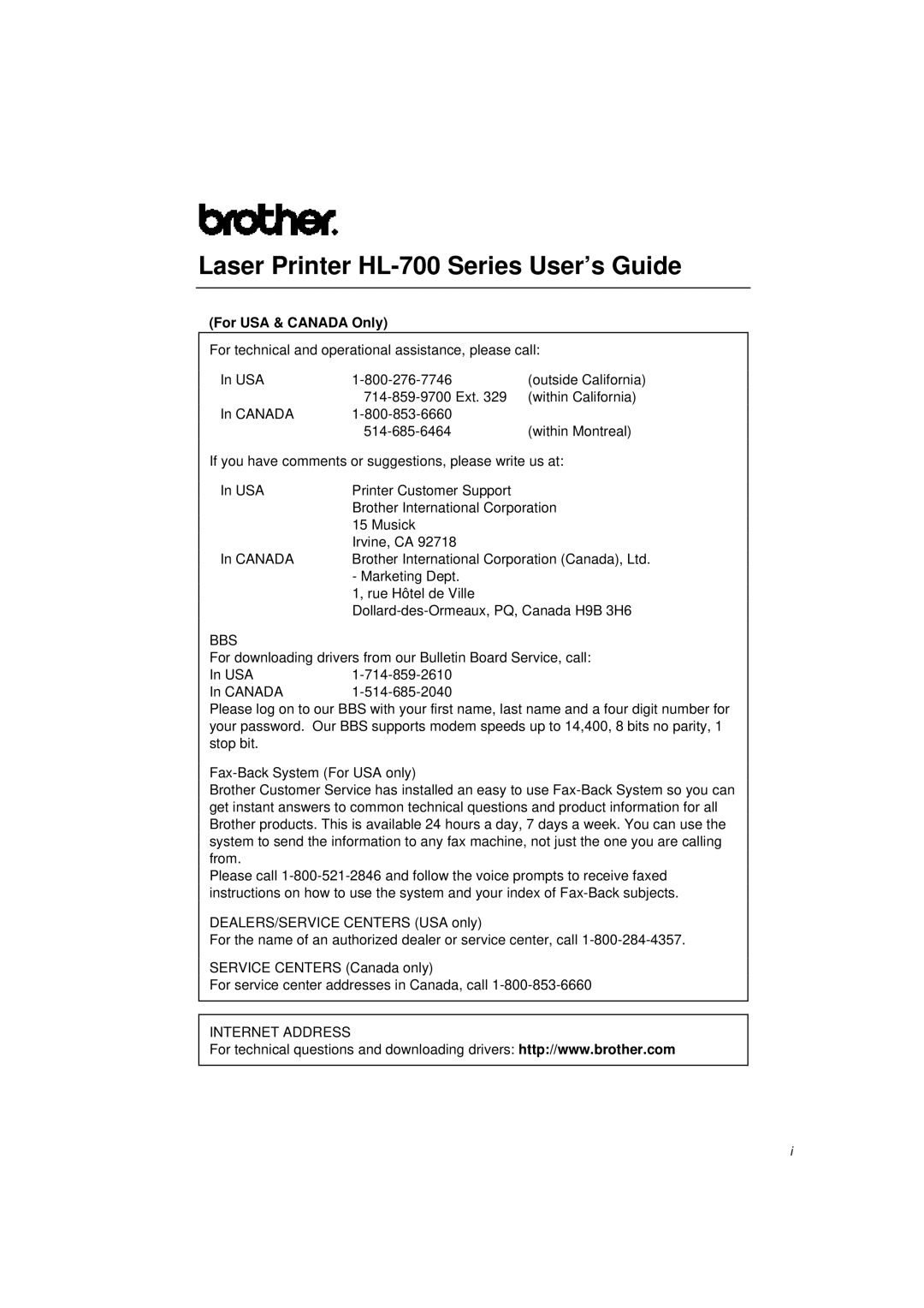 Brother manual Laser Printer HL-700 Series User’s Guide 