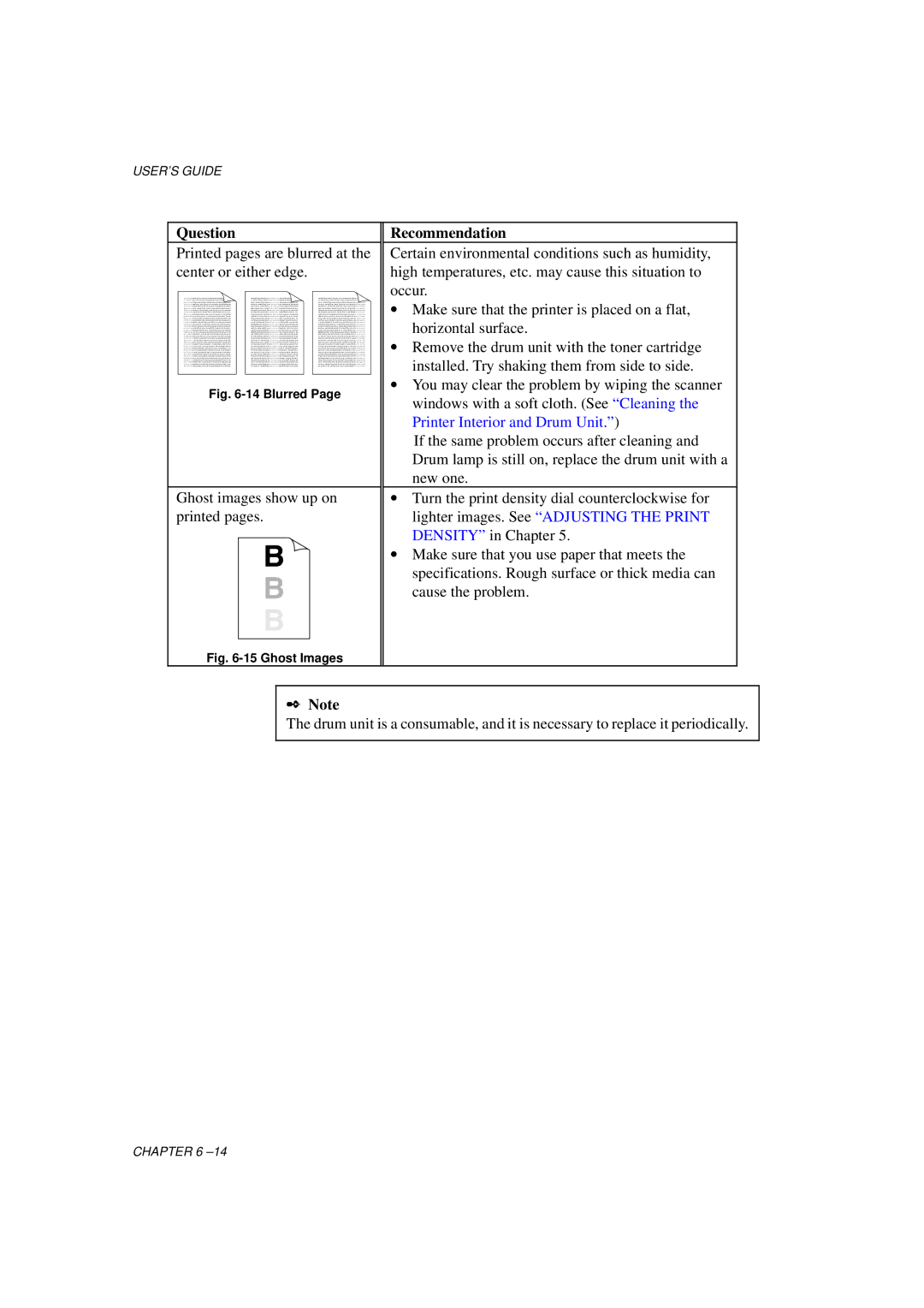 Brother HL-700 Series manual Printed pages are blurred at the center or either edge 