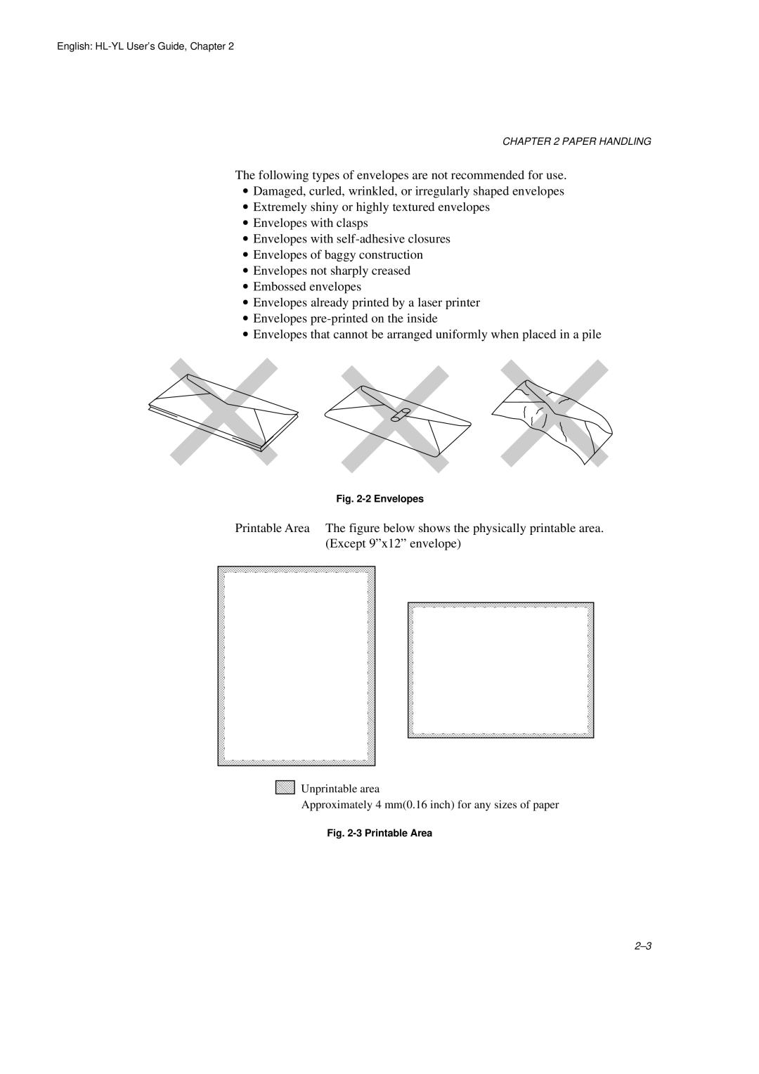 Brother HL-720 manual Envelopes 