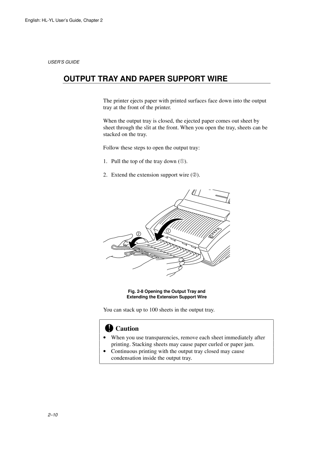 Brother HL-720 manual Output Tray and Paper Support Wire, Opening the Output Tray Extending the Extension Support Wire 