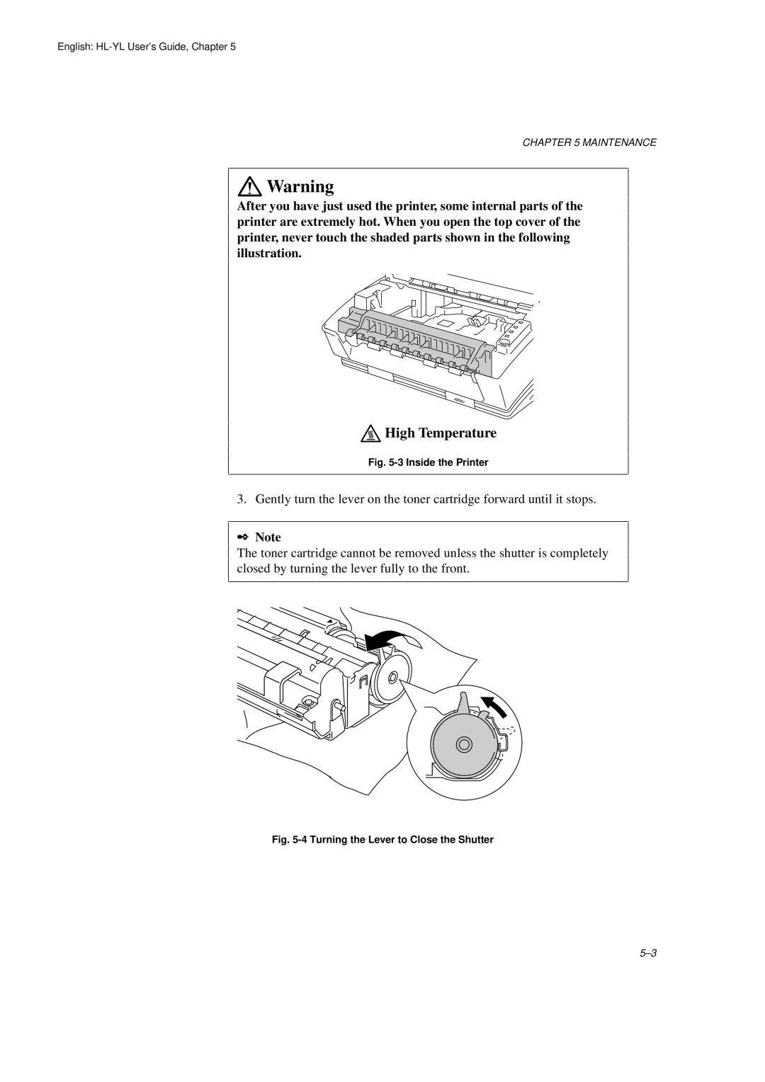 Brother HL-720 manual Turning the Lever to Close the Shutter 