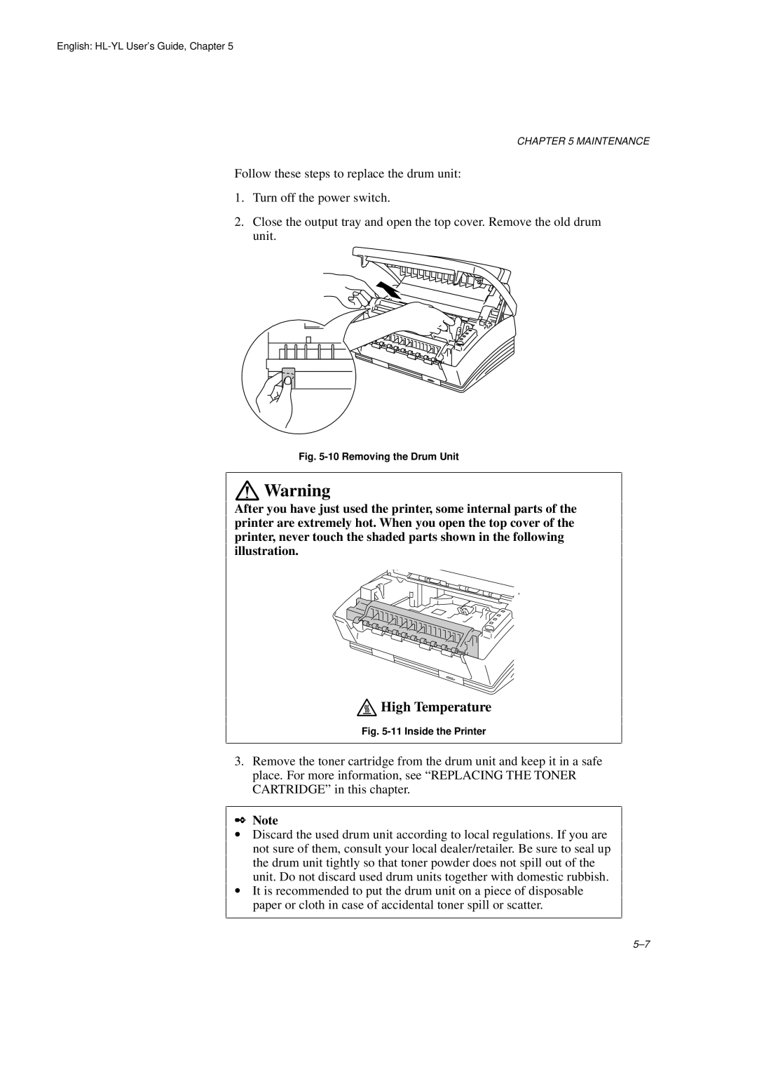 Brother HL-720 manual Removing the Drum Unit 