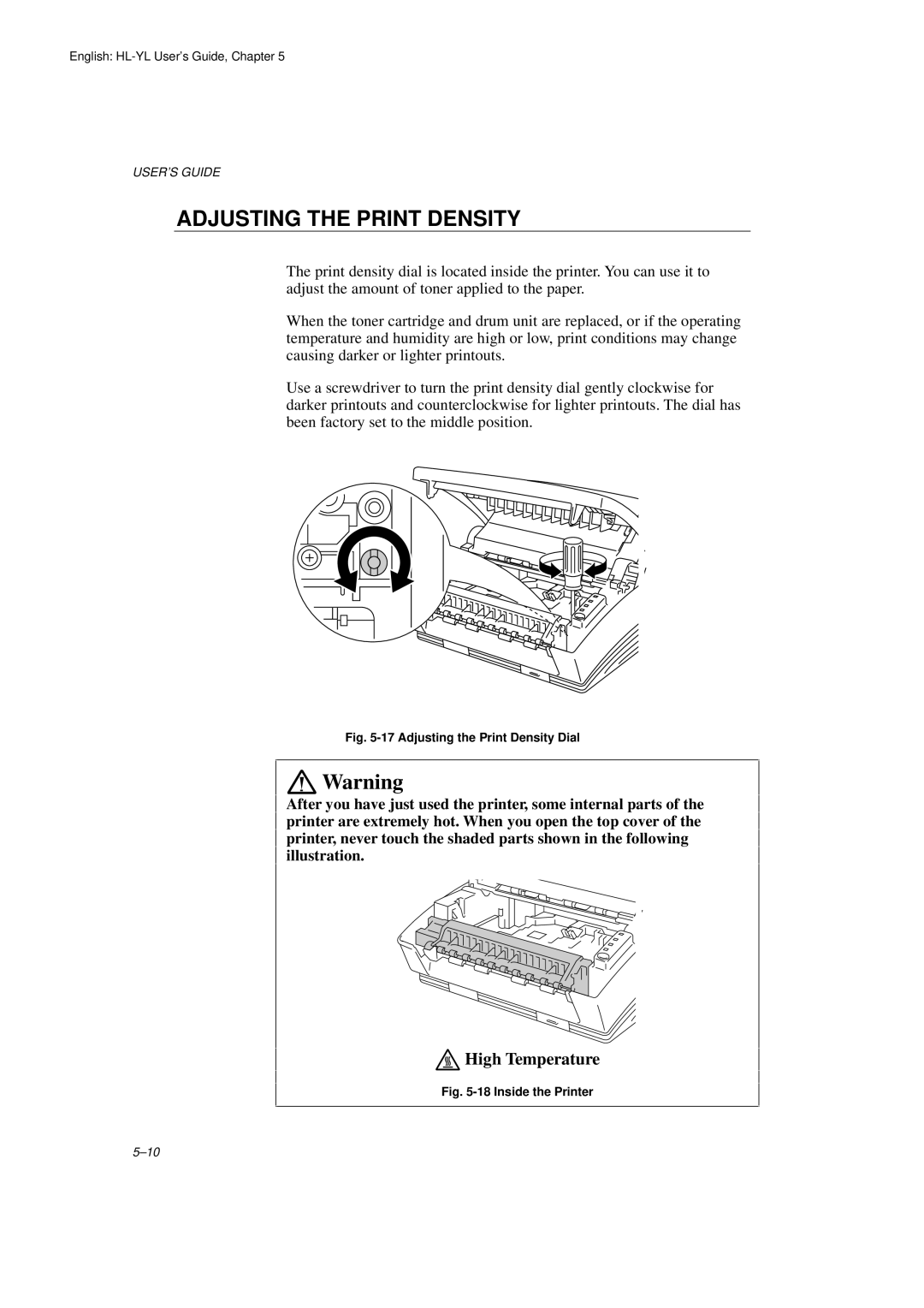 Brother HL-720 manual Adjusting the Print Density Dial 