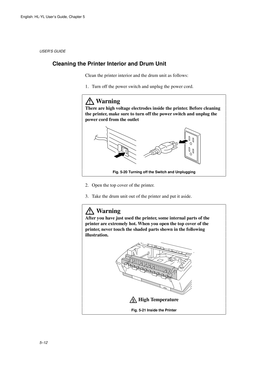 Brother HL-720 manual Cleaning the Printer Interior and Drum Unit, Turning off the Switch and Unplugging 