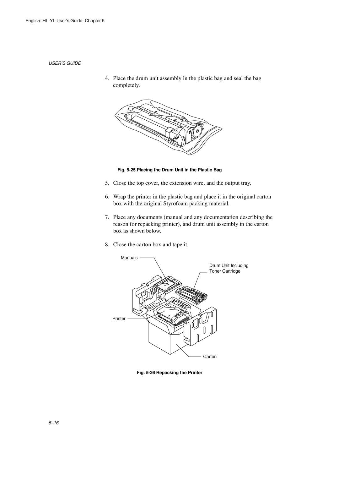 Brother HL-720 manual Placing the Drum Unit in the Plastic Bag 