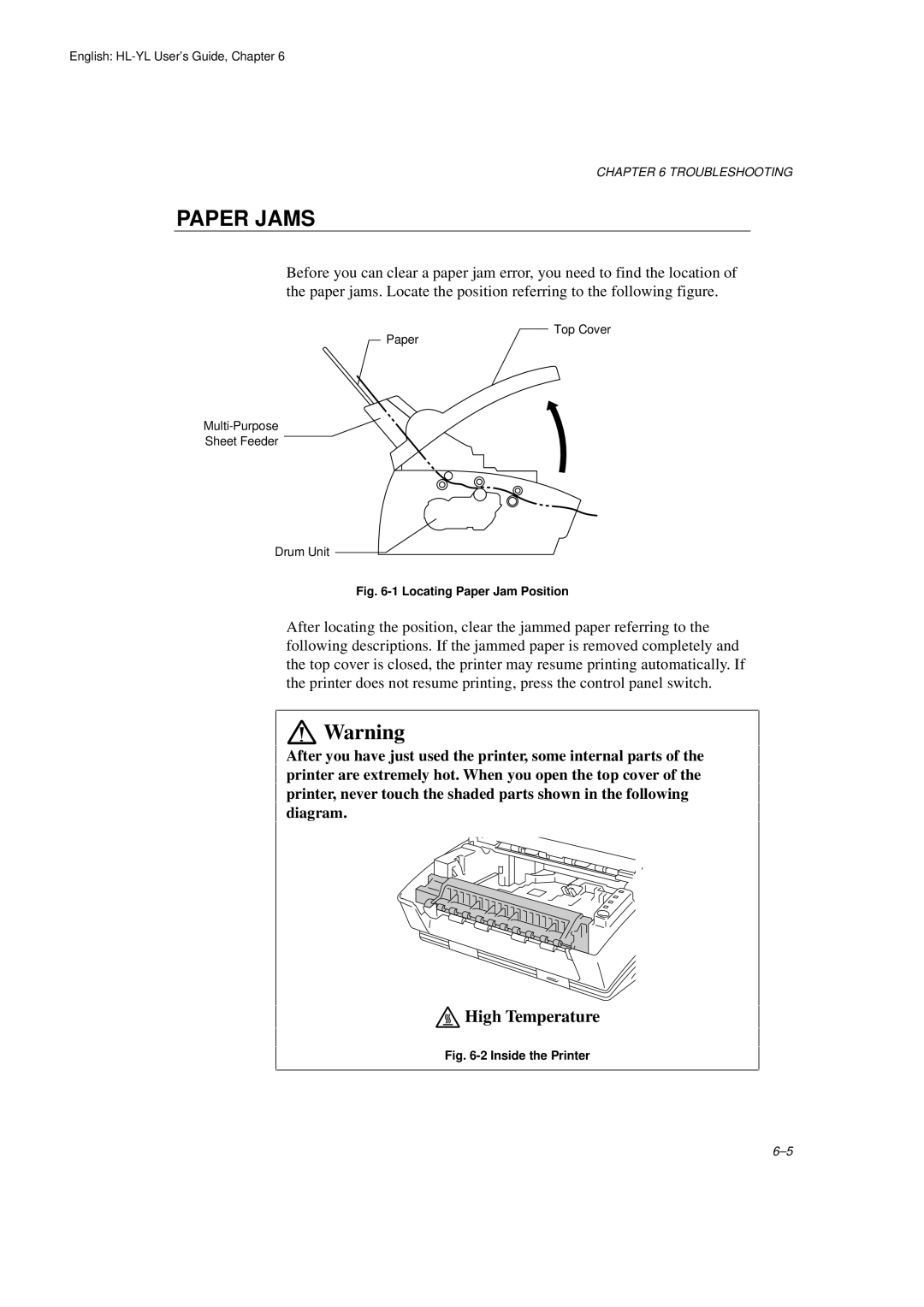 Brother HL-720 manual Paper Jams, Locating Paper Jam Position 