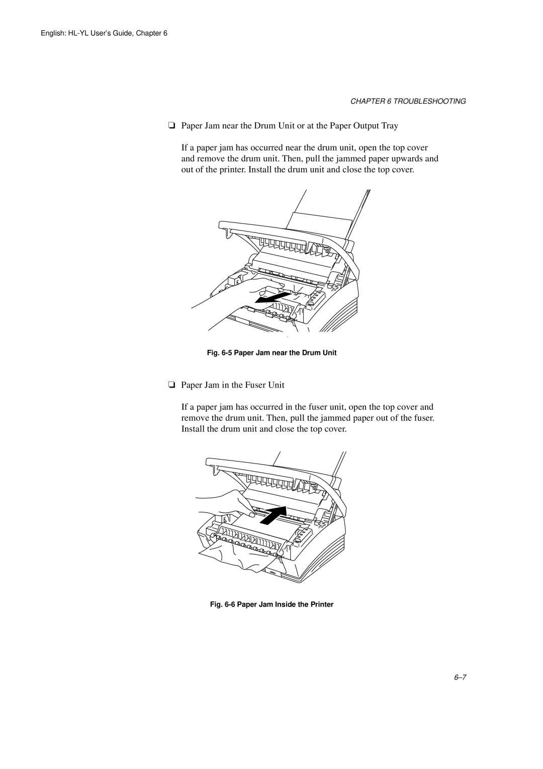 Brother HL-720 manual Paper Jam near the Drum Unit 