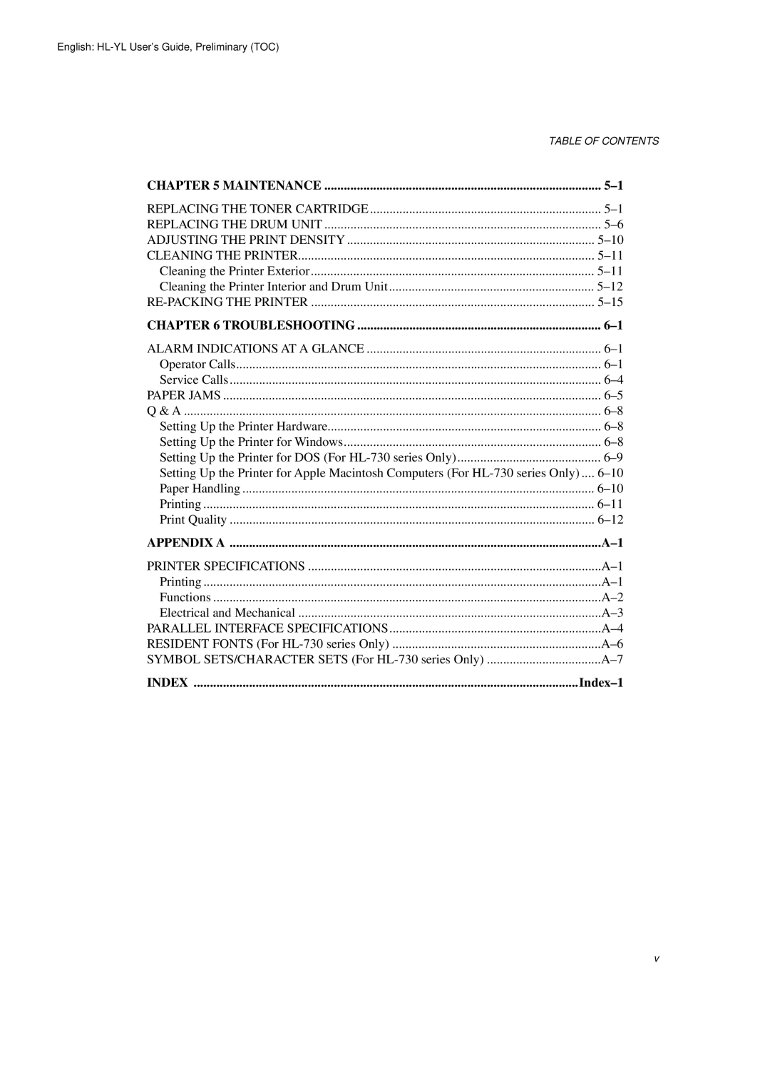 Brother HL-720 manual Index-1, Maintenance 