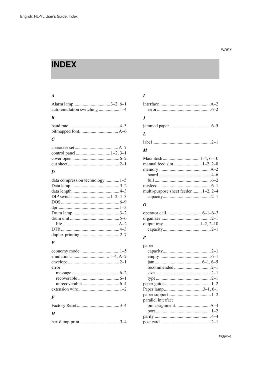 Brother HL-720 manual Index 