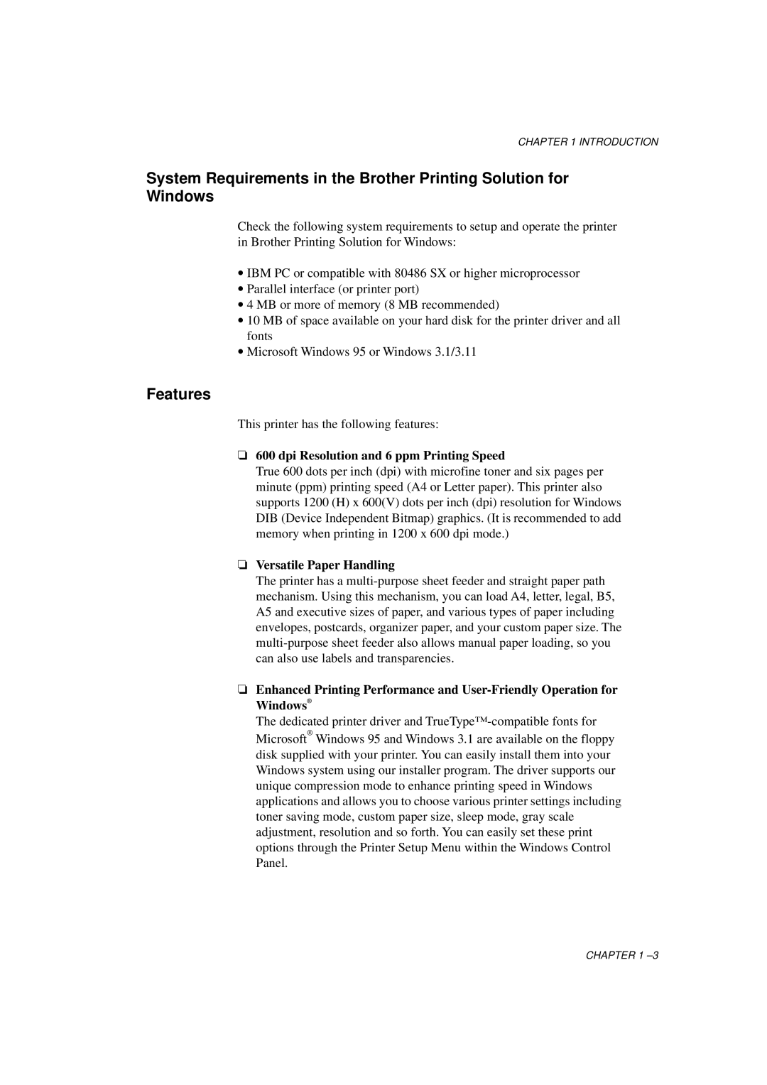 Brother HL-760 Series manual Features, Dpi Resolution and 6 ppm Printing Speed, Versatile Paper Handling 