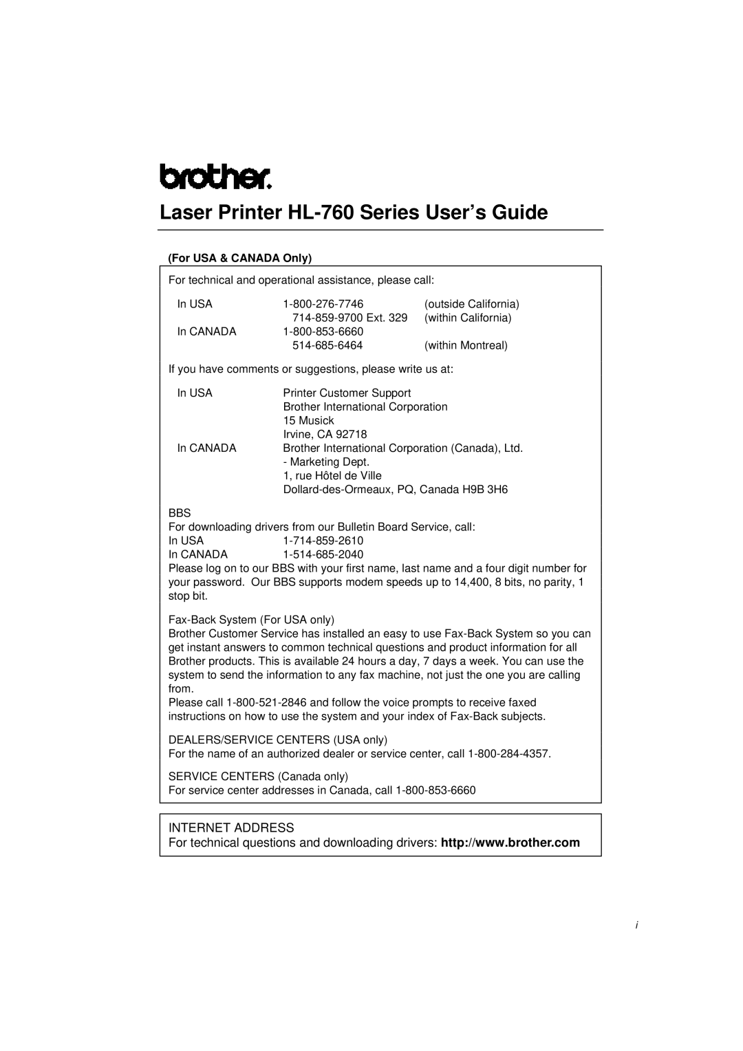 Brother manual Laser Printer HL-760 Series User’s Guide 