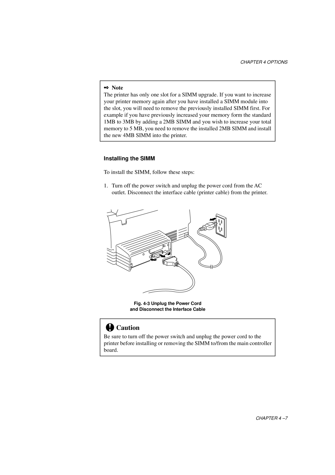 Brother HL-760 Series manual Installing the Simm, Unplug the Power Cord Disconnect the Interface Cable 