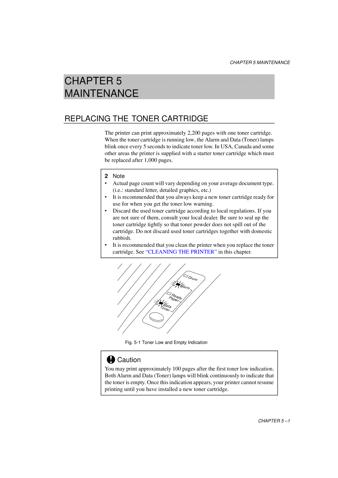 Brother HL-760 Series manual Chapter Maintenance, Replacing the Toner Cartridge 