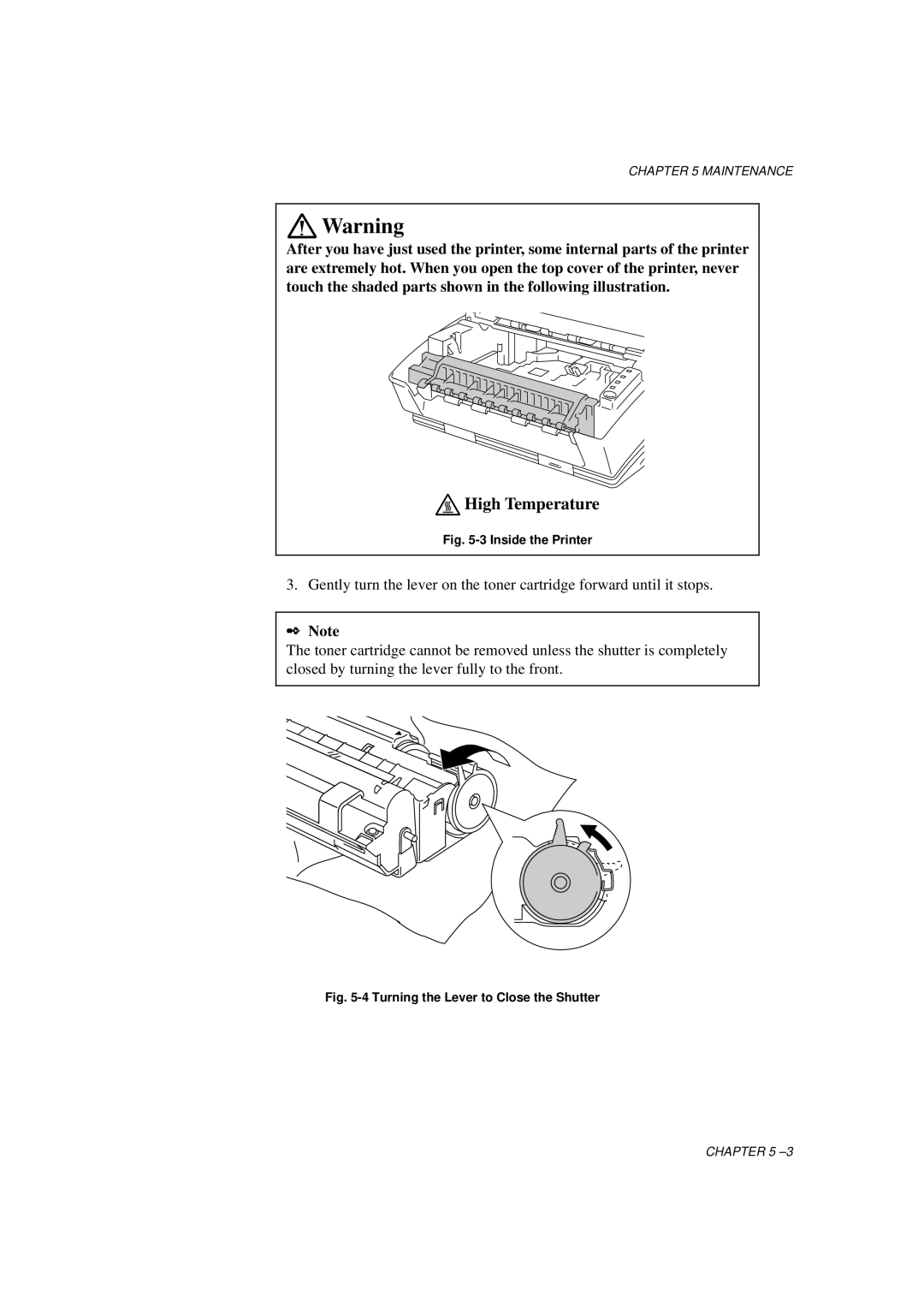 Brother HL-760 Series manual Turning the Lever to Close the Shutter 