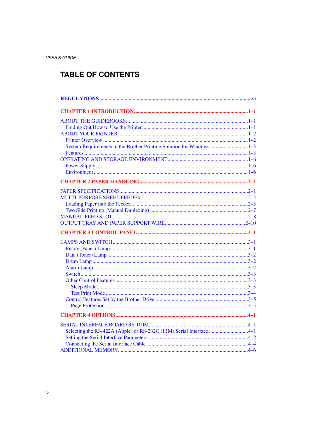 Brother HL-760 Series manual Table of Contents 