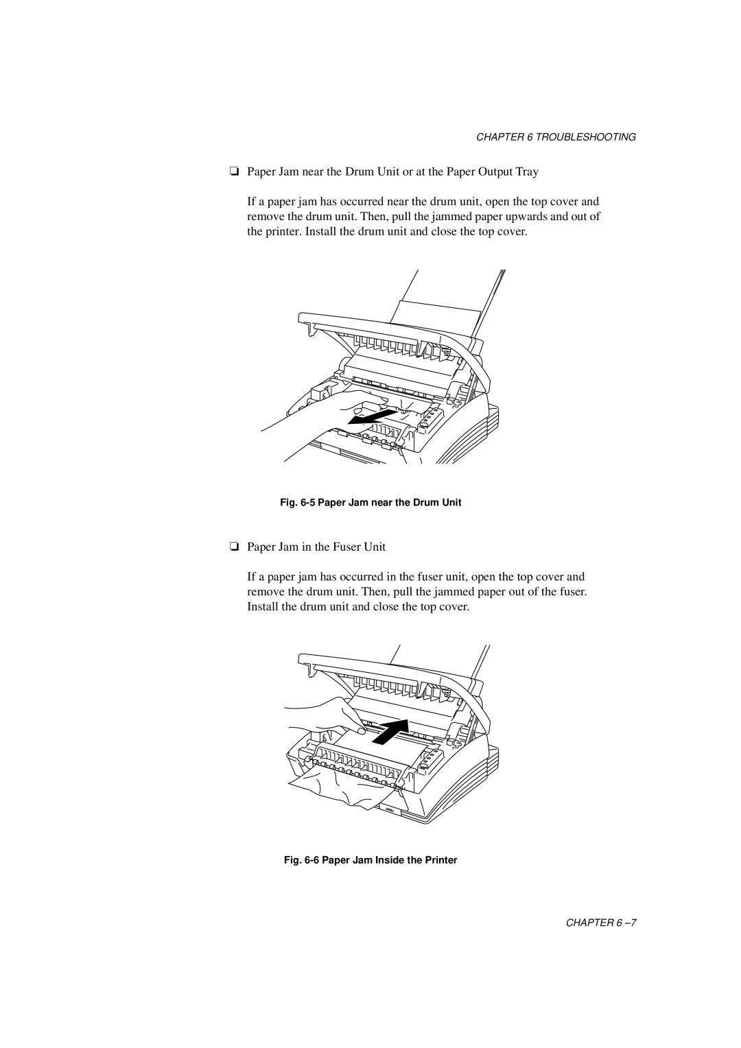 Brother HL-760 Series manual Paper Jam near the Drum Unit 