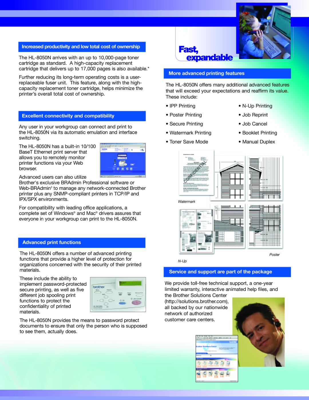 Brother HL-8050N manual Increased productivity and low total cost of ownership, Excellent connectivity and compatibility 