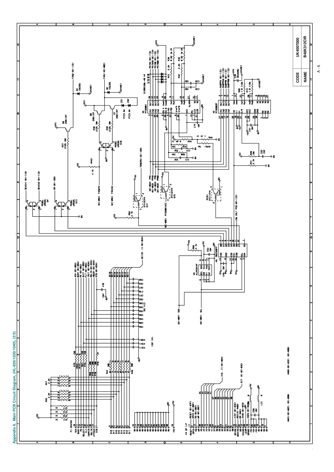 Brother HL-1020, HL-1040 manual Appendix 6. Main PCB Circuit Diagram, HL-820/1020/1040, 2/2 