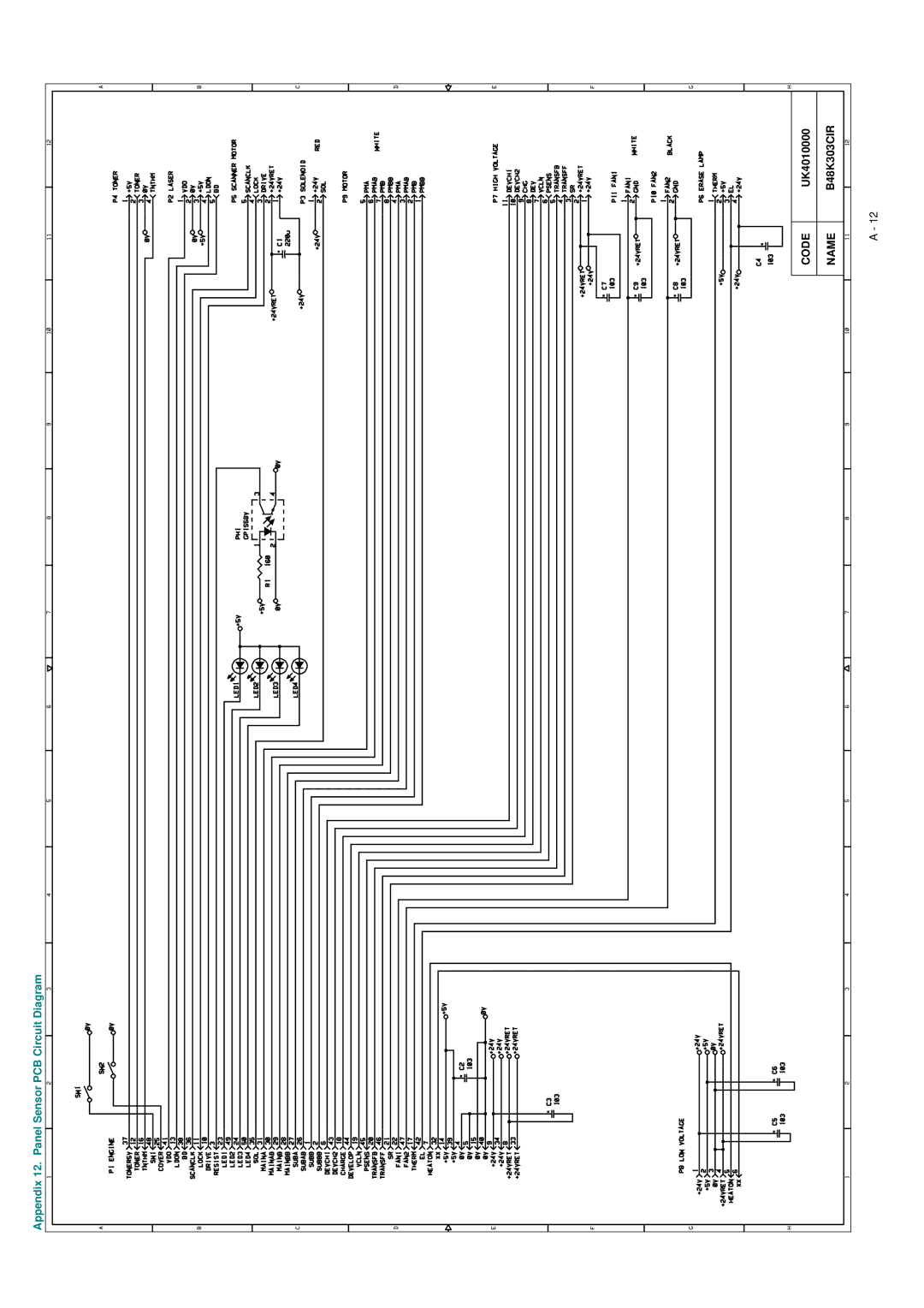 Brother HL-820, HL-1020, HL-1040 manual Appendix 12. Panel Sensor PCB Circuit Diagram 