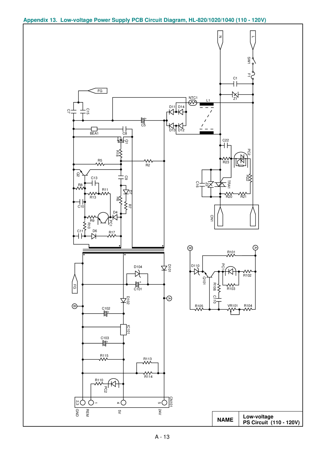 Brother HL-1020, HL-820, HL-1040 manual Low-voltage, PS Circuit 