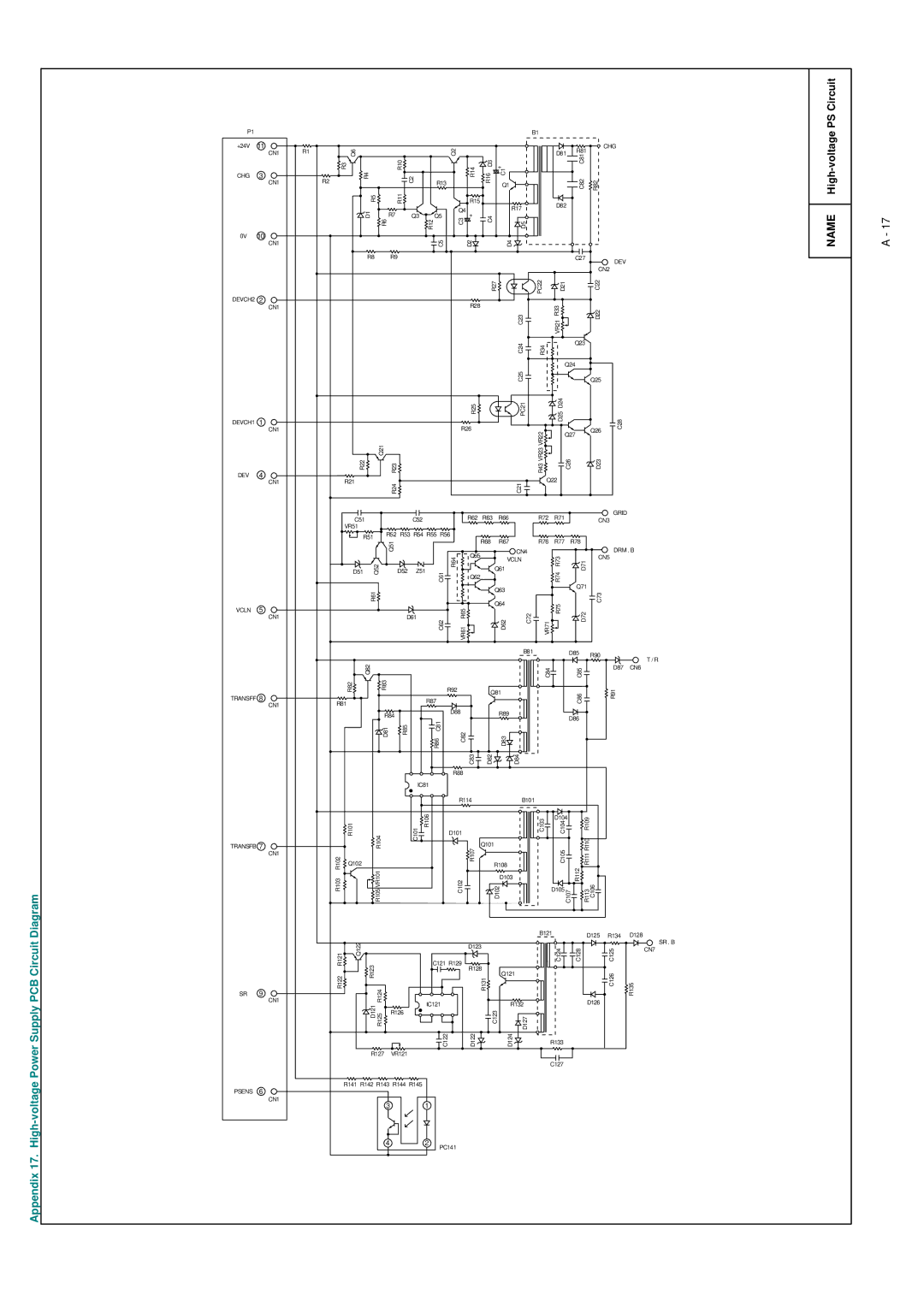 Brother HL-1040, HL-820, HL-1020 manual Power Supply PCB Circuit Diagram 