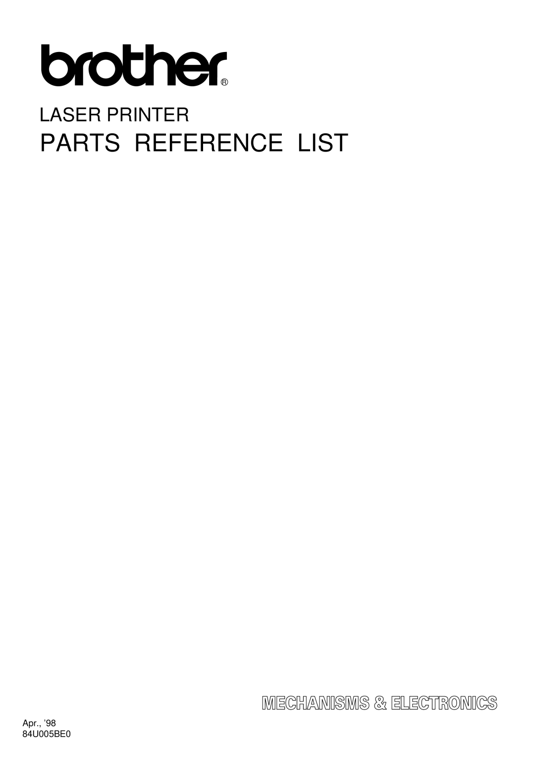 Brother HL-820, HL-1020, HL-1040 manual Parts Reference List 