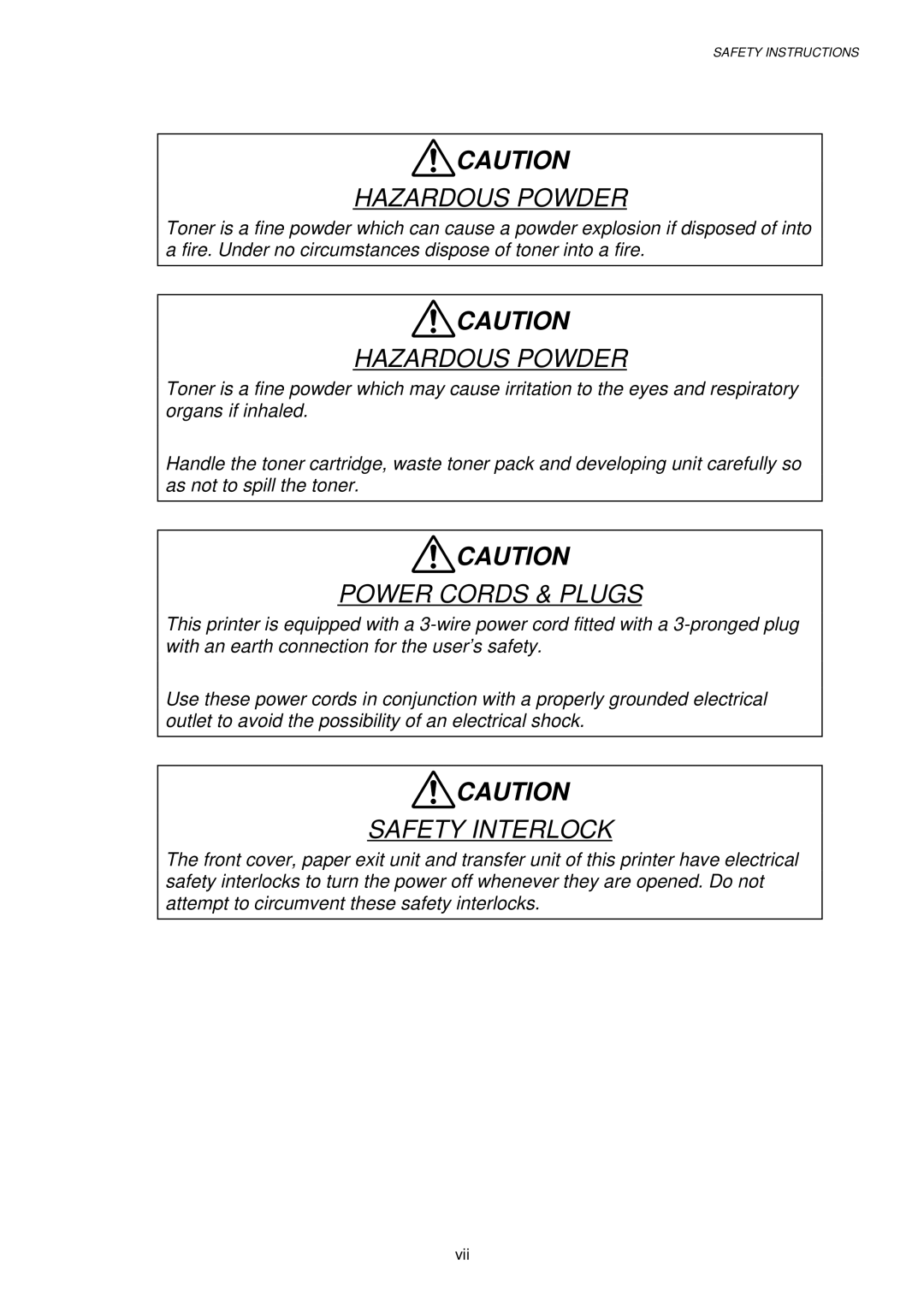 Brother HL-1040, HL-820, HL-1020 manual Hazardous Powder 