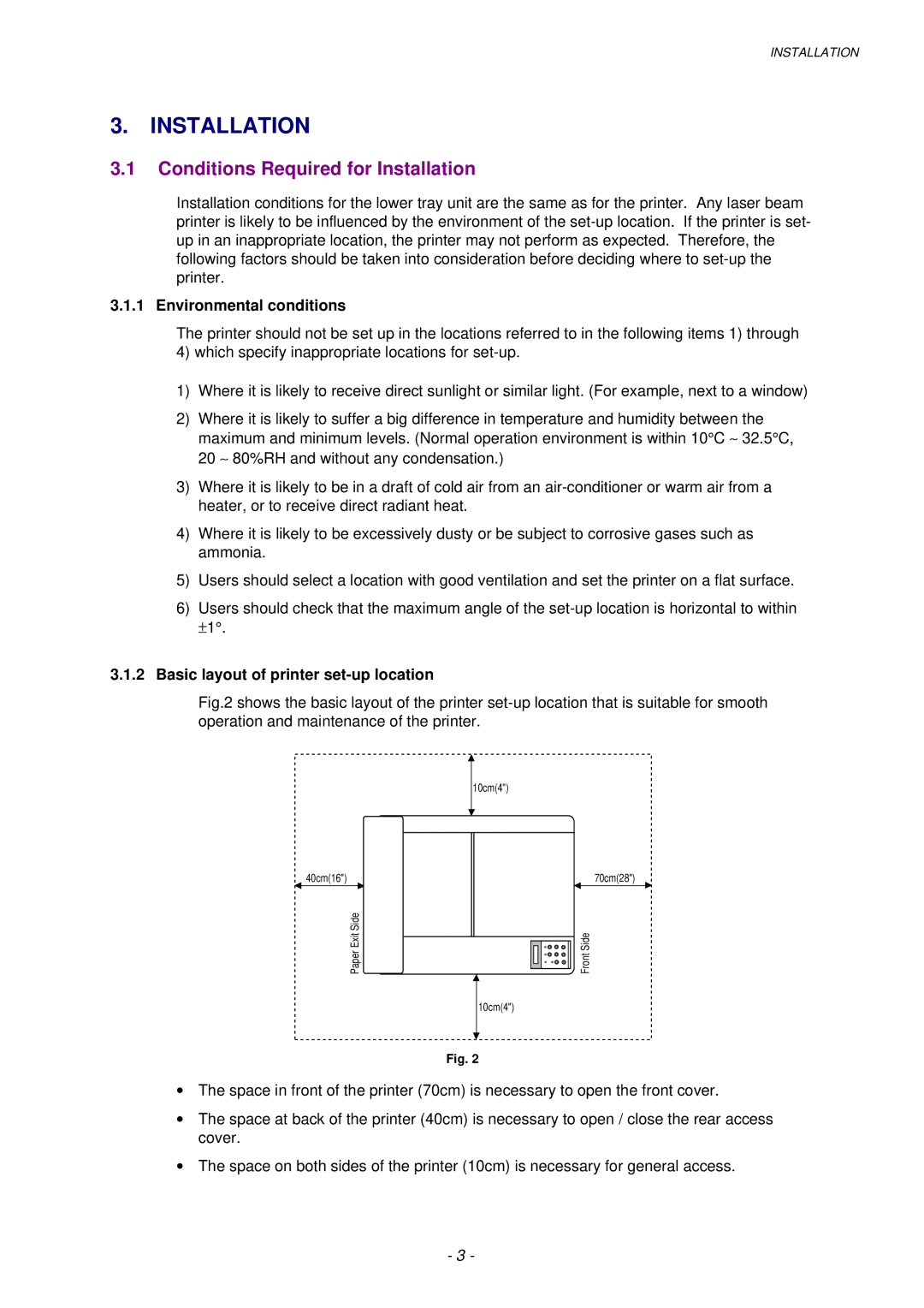 Brother HL-820, HL-1020, HL-1040 manual Environmental conditions, Basic layout of printer set-up location 