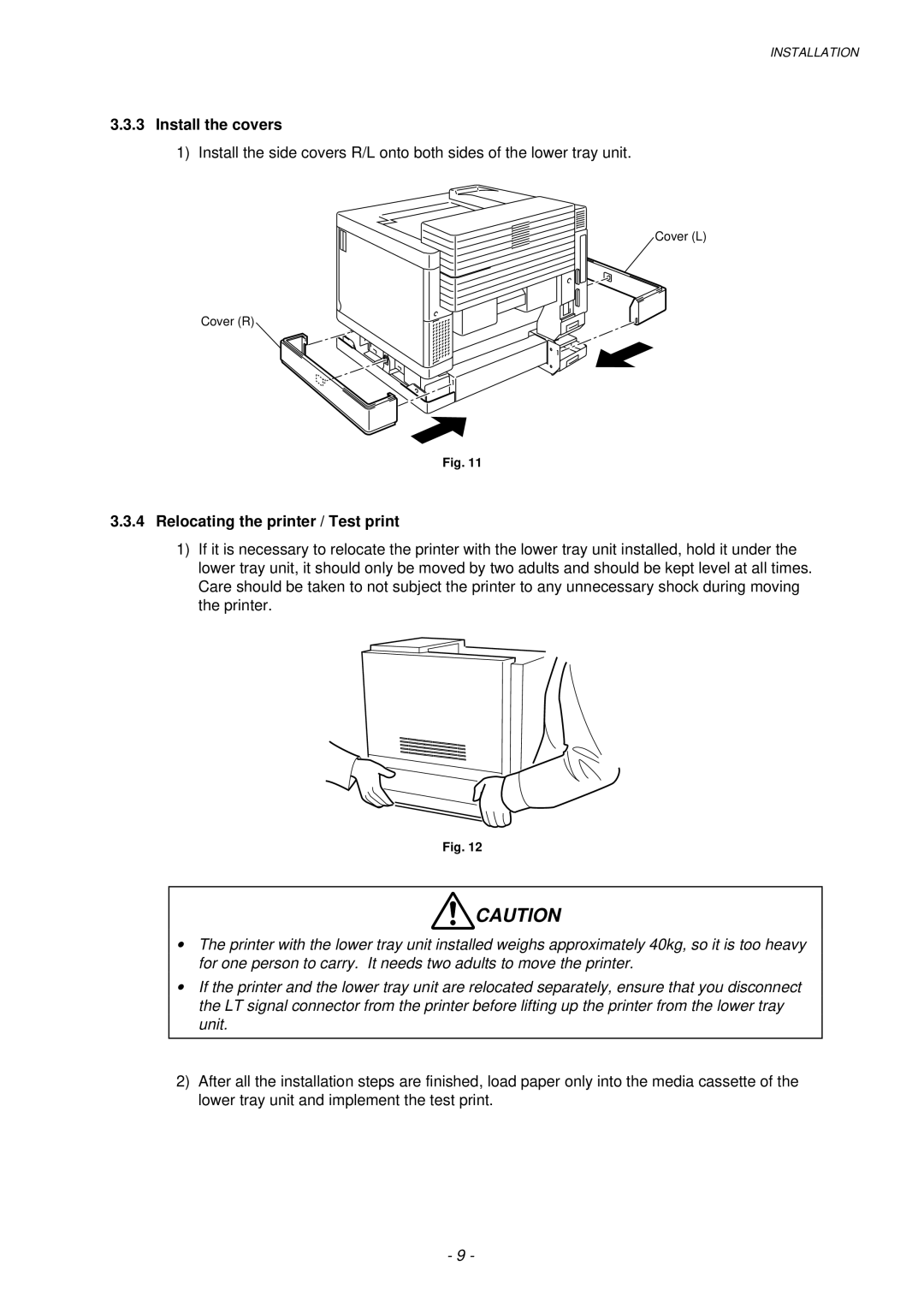 Brother HL-820, HL-1020, HL-1040 manual Install the covers, Relocating the printer / Test print 