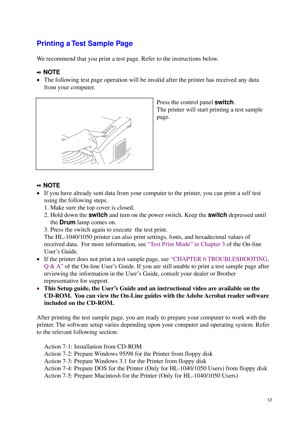 Brother HL-820, HL-1020, HL-1040 manual Printing a Test Sample 