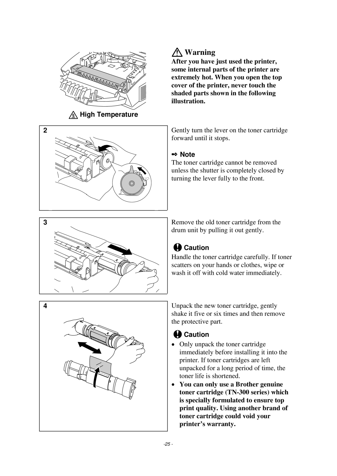 Brother HL-1020, HL-820, HL-1040 manual High Temperature 