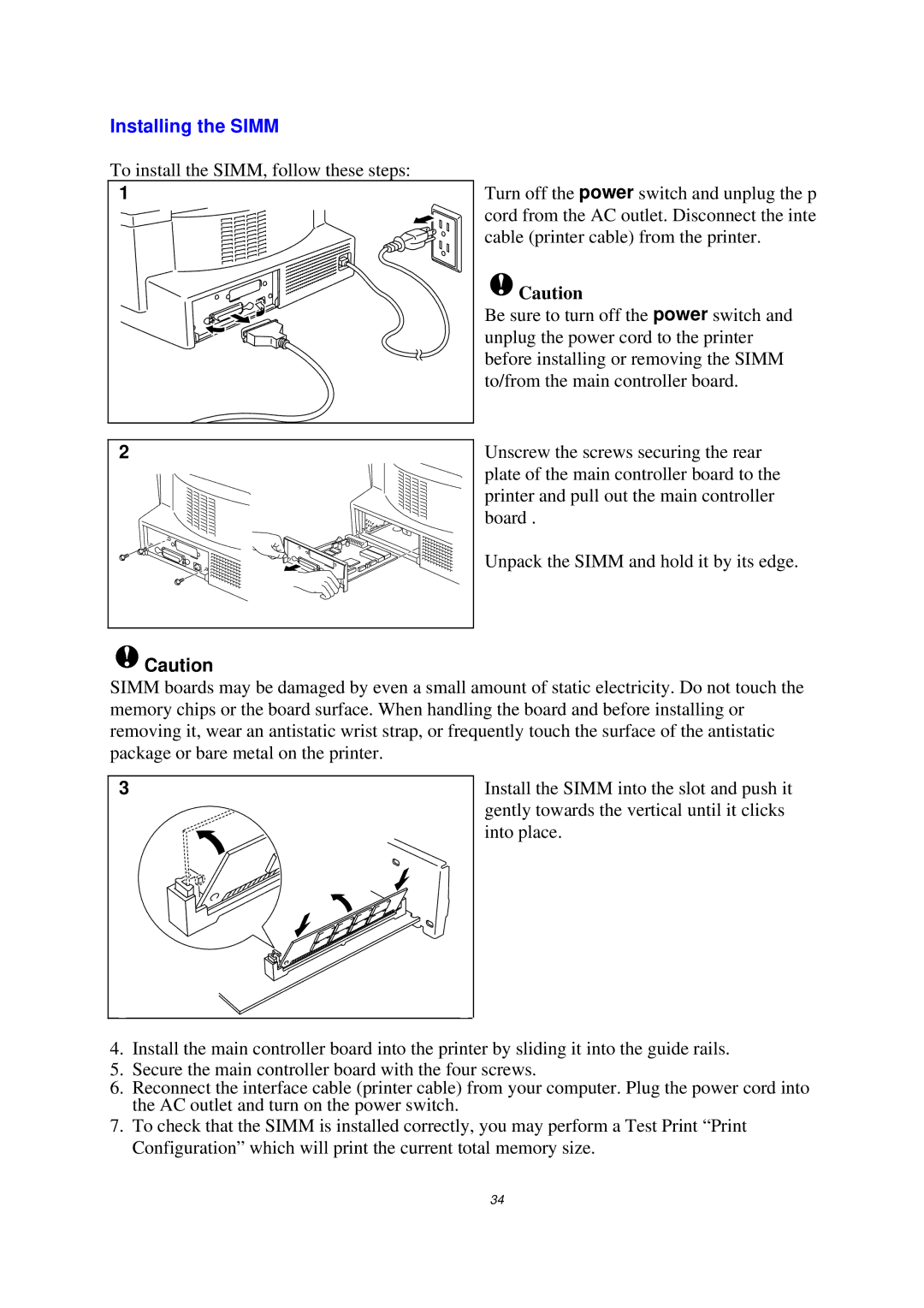 Brother HL-1020, HL-820, HL-1040 manual Installing the Simm 