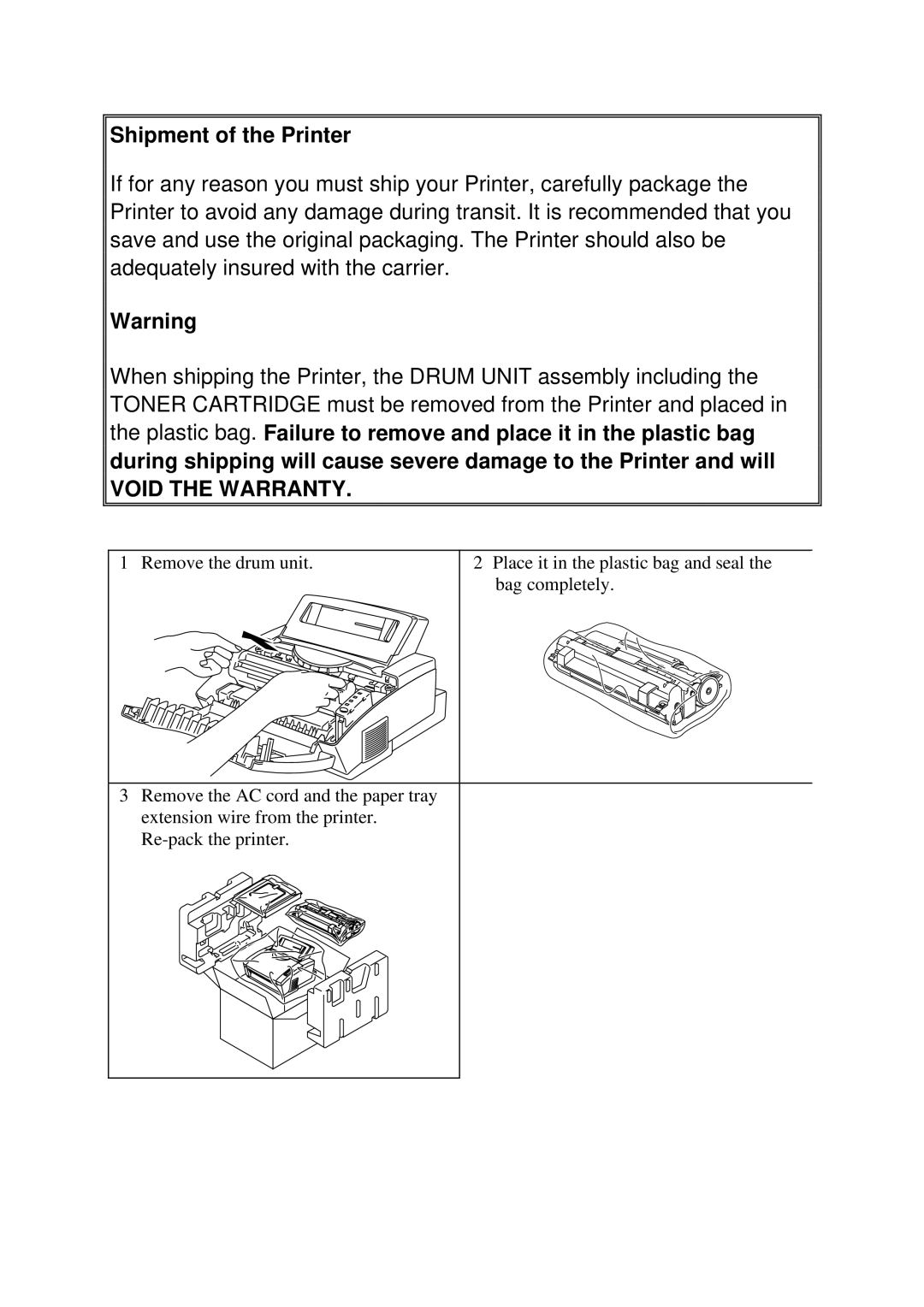 Brother HL-820, HL-1020, HL-1040 manual Void the Warranty 