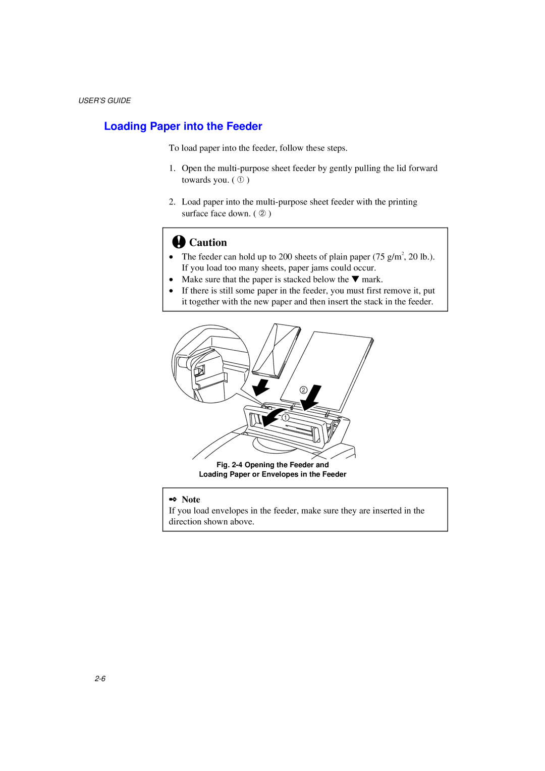 Brother HL-820, HL-1020, HL-1040 Loading Paper into the Feeder, Opening the Feeder Loading Paper or Envelopes in the Feeder 