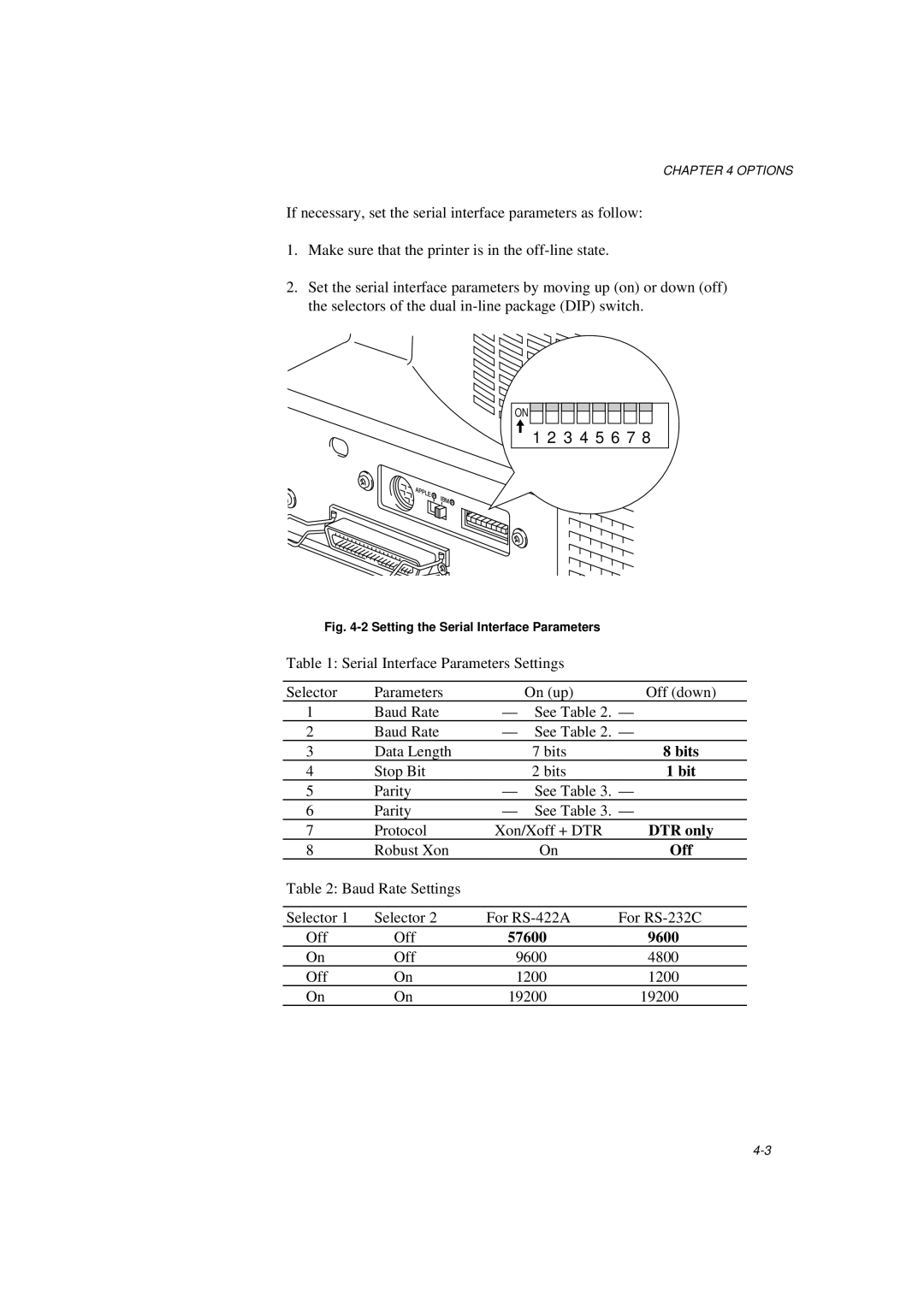 Brother HL-820, HL-1020, HL-1040 manual Bits, DTR only, Off, 9600 