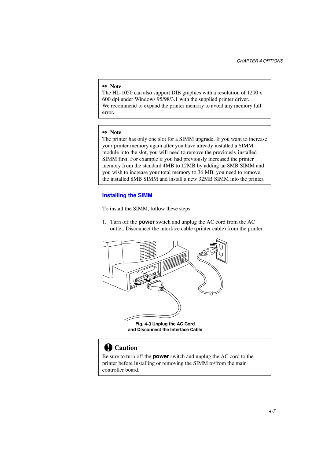 Brother HL-1020, HL-820, HL-1040 manual Installing the Simm 