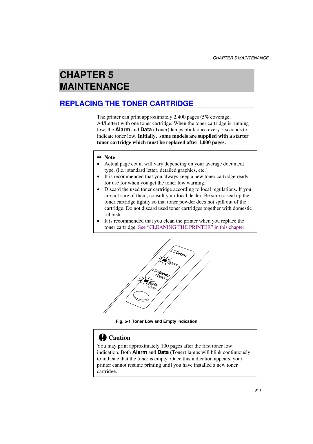 Brother HL-1020, HL-820, HL-1040 manual Chapter Maintenance 