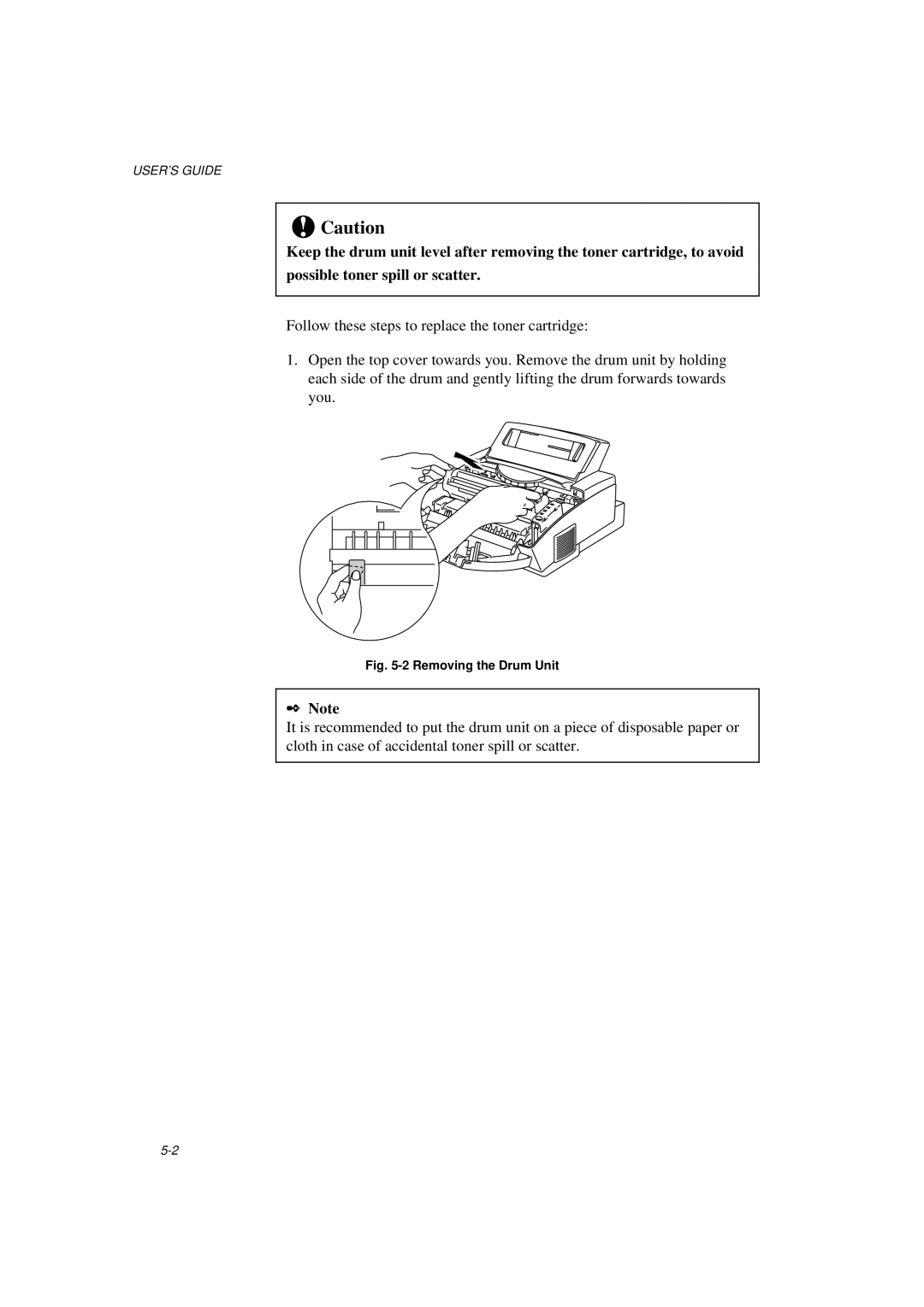 Brother HL-1040, HL-820, HL-1020 manual Removing the Drum Unit 