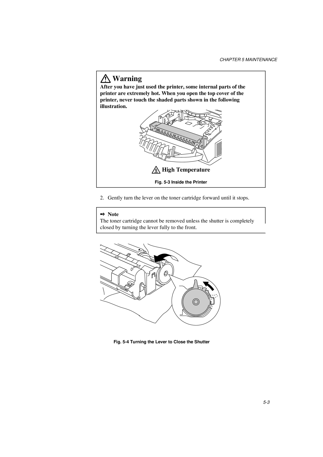 Brother HL-820, HL-1020, HL-1040 manual Turning the Lever to Close the Shutter 