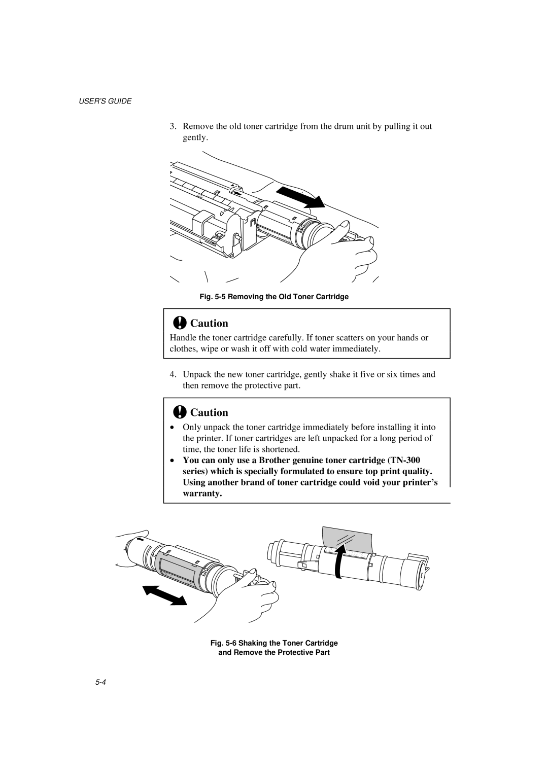 Brother HL-1020, HL-820, HL-1040 manual Removing the Old Toner Cartridge 