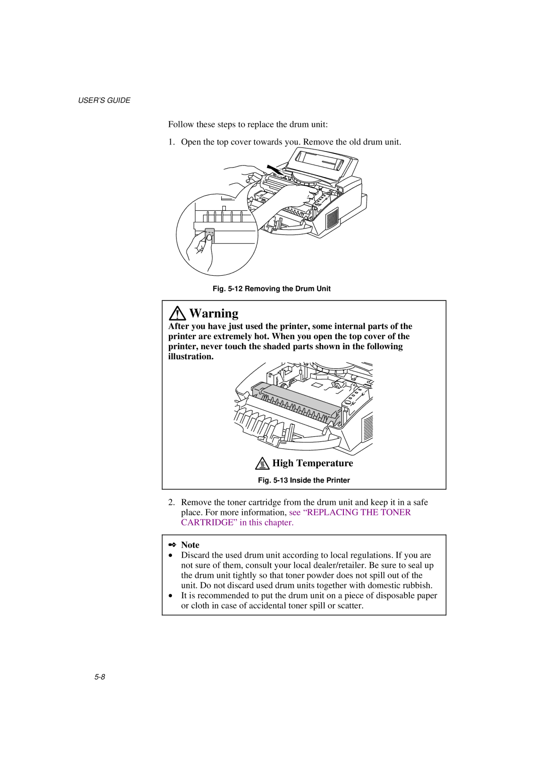 Brother HL-1040, HL-820, HL-1020 manual Removing the Drum Unit 