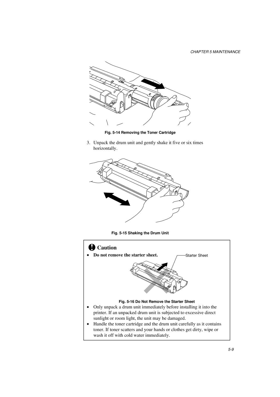 Brother HL-820, HL-1020, HL-1040 manual Do not remove the starter sheet, Removing the Toner Cartridge 