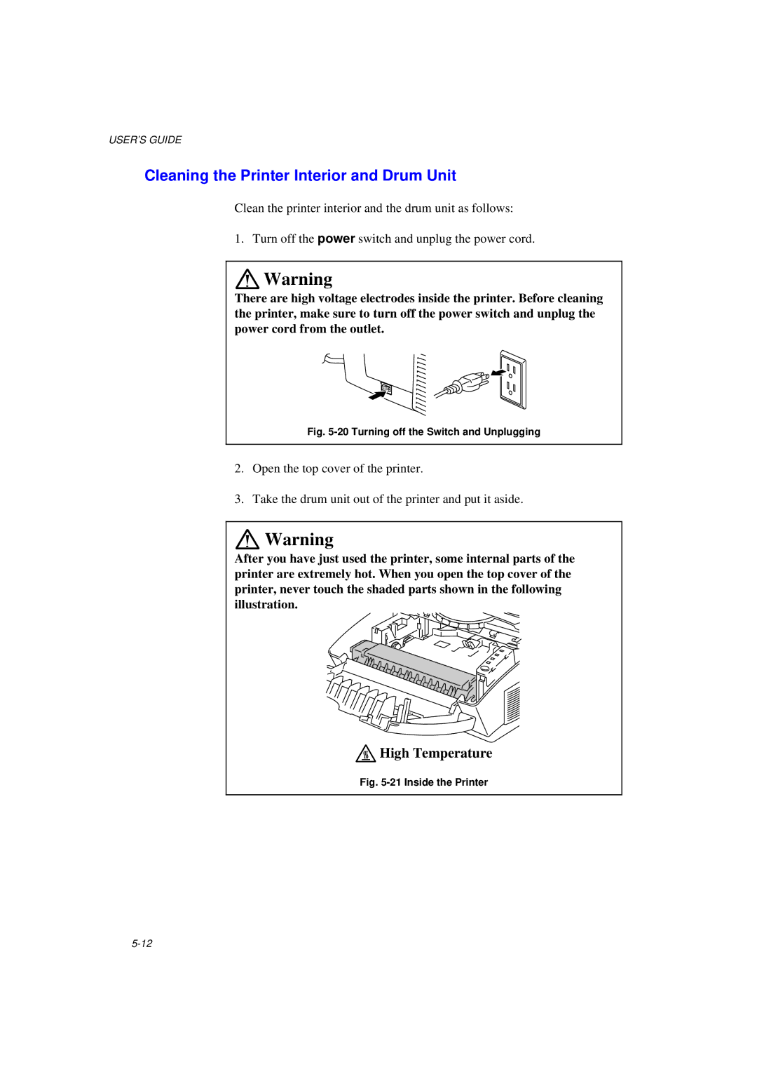 Brother HL-820, HL-1020, HL-1040 manual Cleaning the Printer Interior and Drum Unit, Turning off the Switch and Unplugging 