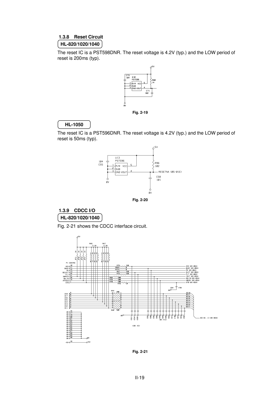 Brother HL-1040, HL-1020 manual Reset Circuit HL-820/1020/1040, Cdcc I/O HL-820/1020/1040 