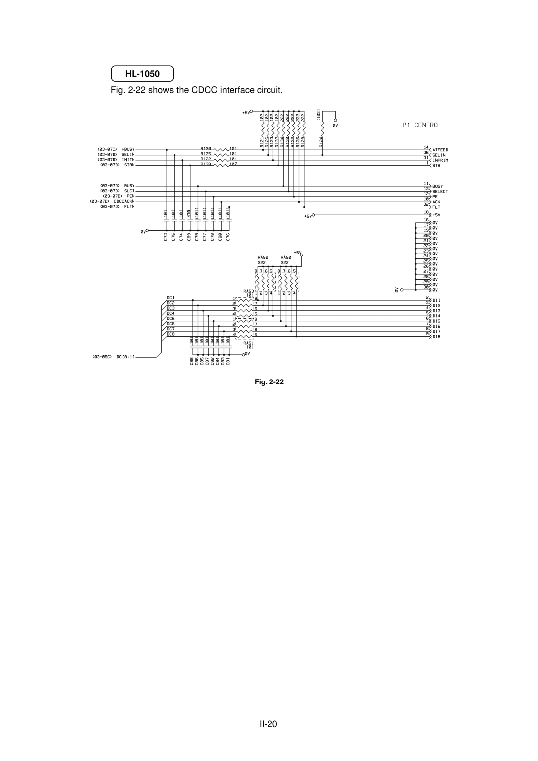 Brother HL-820, HL-1020, HL-1040 manual shows the Cdcc interface circuit II-20 