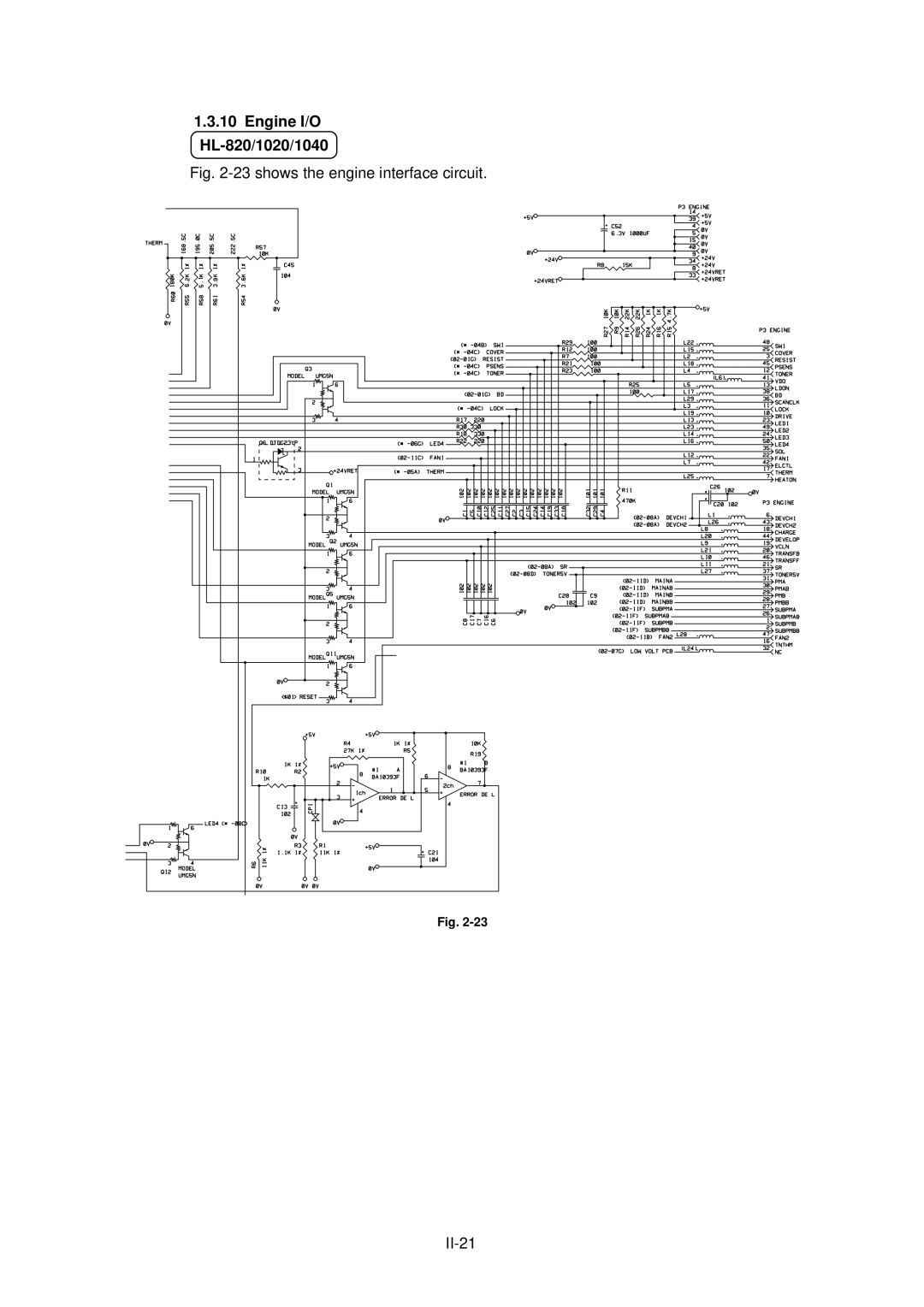 Brother HL-1020, HL-1040 manual Engine I/O HL-820/1020/1040, shows the engine interface circuit II-21 