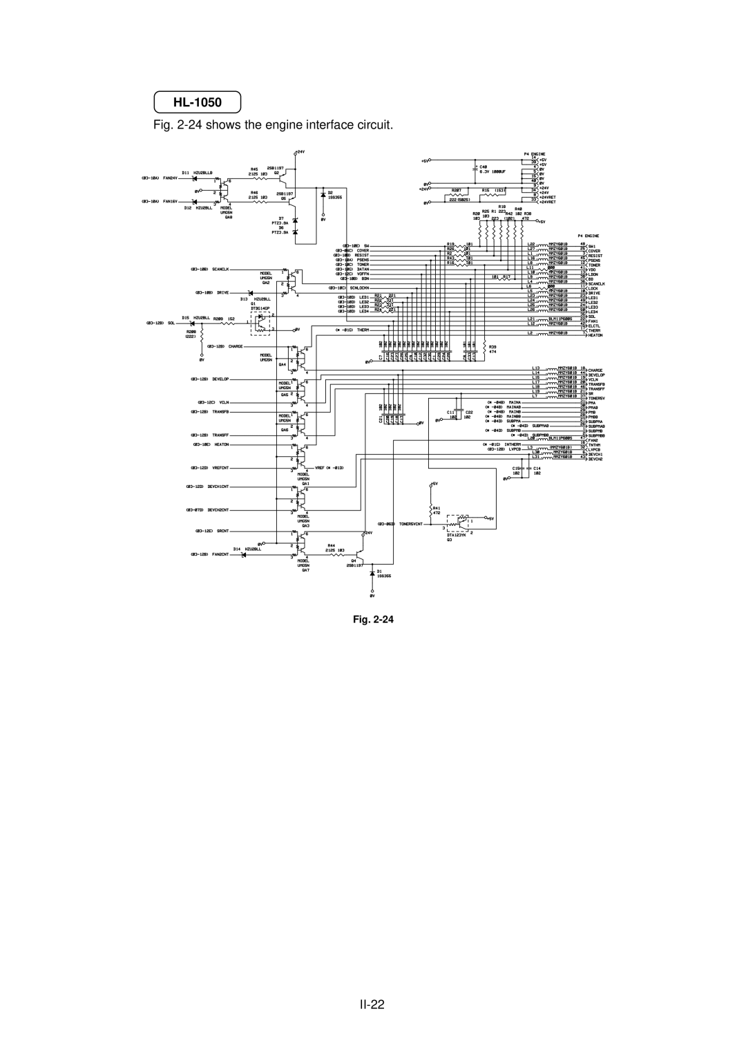 Brother HL-1040, HL-820, HL-1020 manual shows the engine interface circuit II-22 