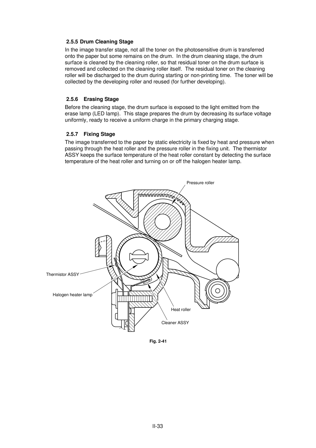 Brother HL-1020, HL-820, HL-1040 manual Drum Cleaning Stage, Erasing Stage, Fixing Stage 